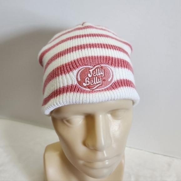 WEST Coast Novelty Jelly Belly Beans Soft Light Pink White Striped Knit Hat Cap - Picture 1 of 11
